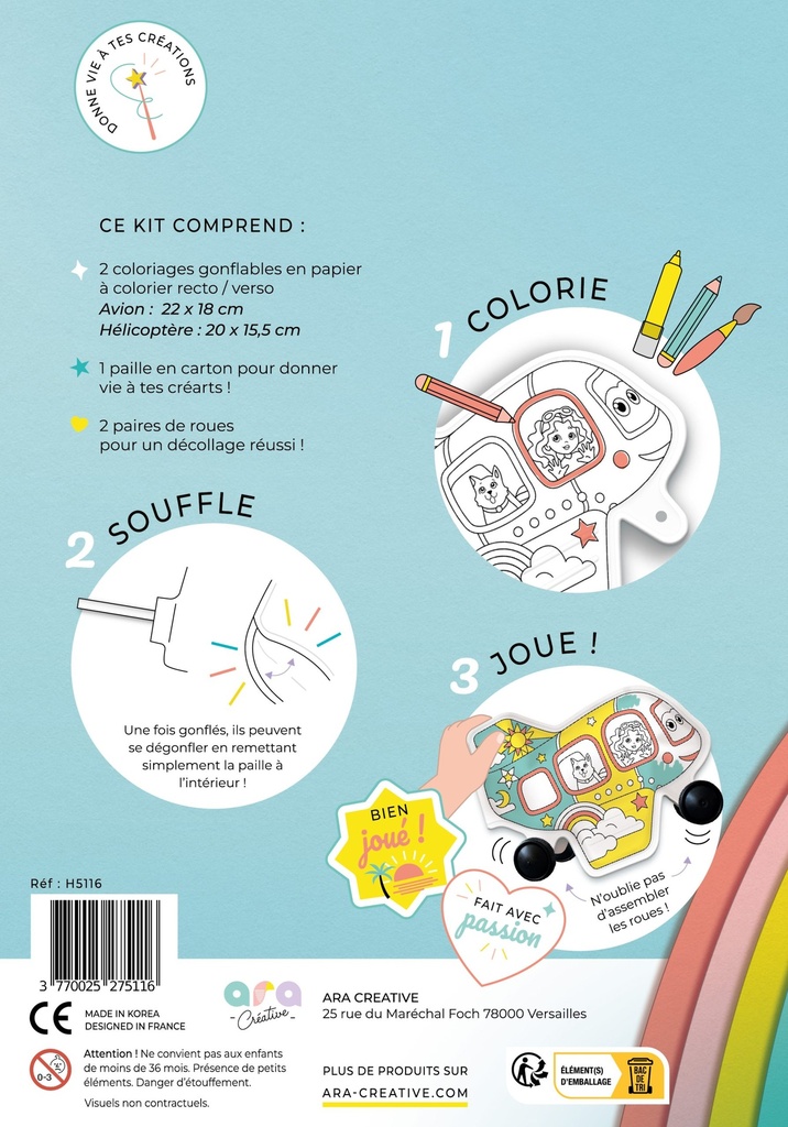 Ara Créative - COLORIAGE AVION - HELICO + ROUES