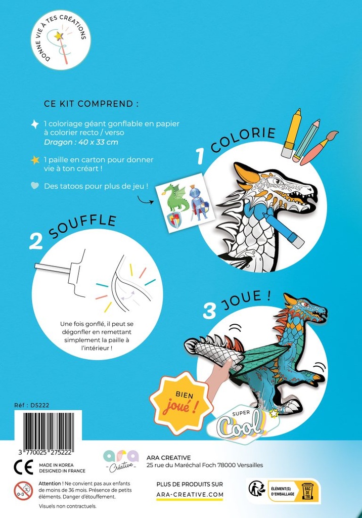 Ara Créative - COLORIAGE DRAGON + TATOOS
