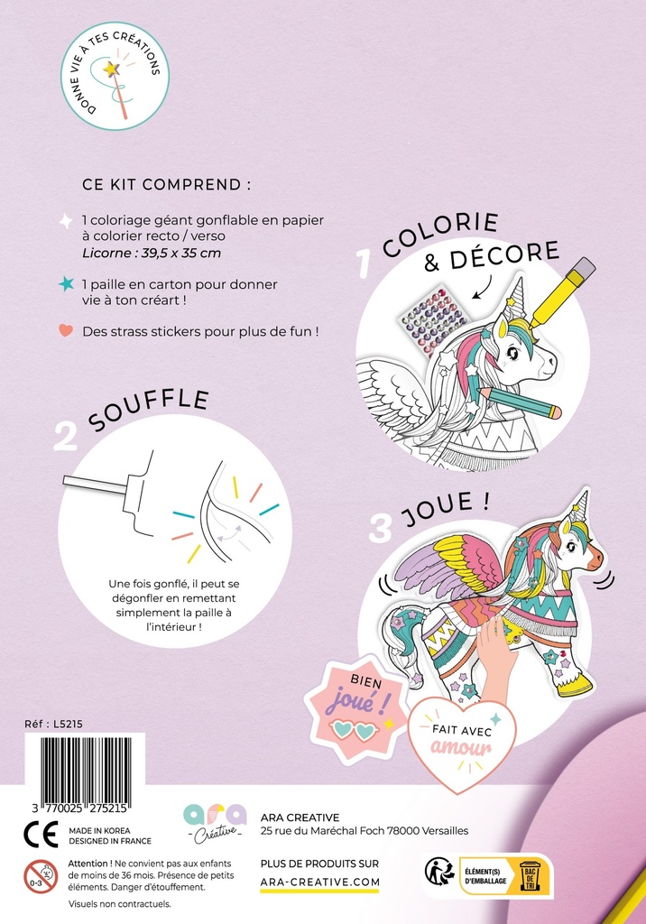 Ara Créative - COLORIAGE LICORNE + STRASS