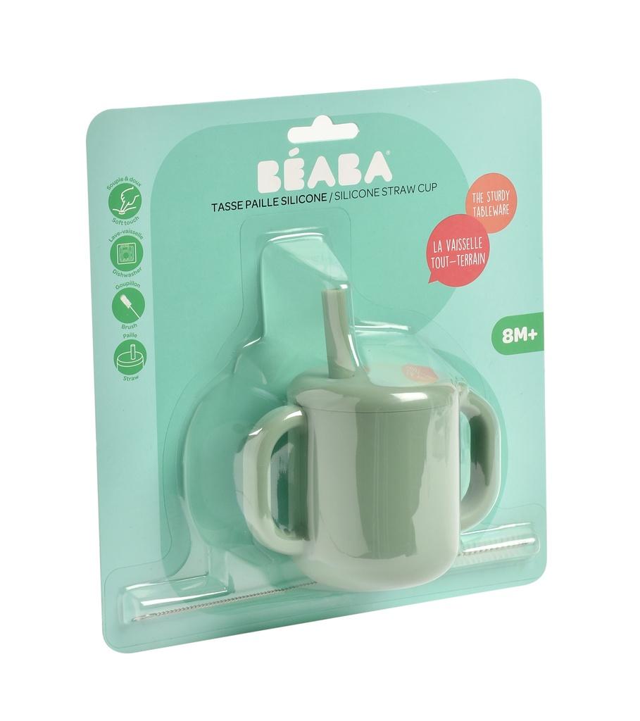 Béaba - Tasse en silicone avec paille vert sauge