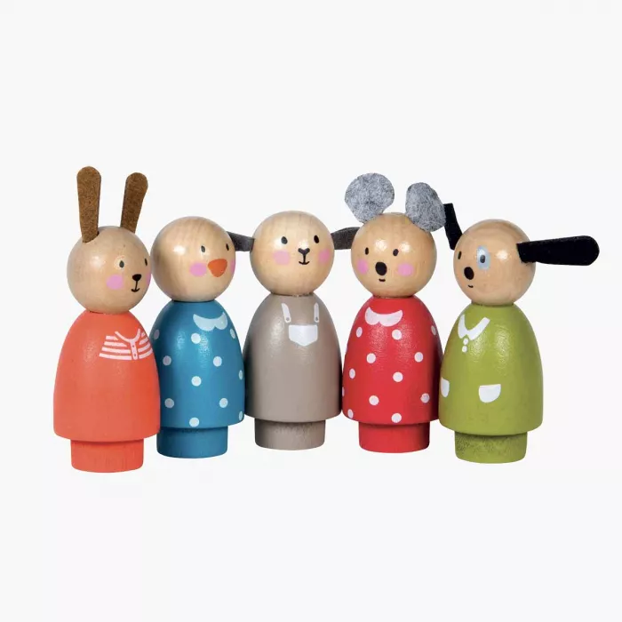 Moulin Roty - La grande famille, set de 5 personnages en bois & feutrine