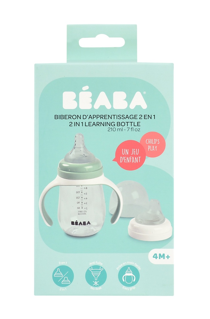Béaba - Biberon d'apprentissage 2 en 1  - 210 ml - vert sauge